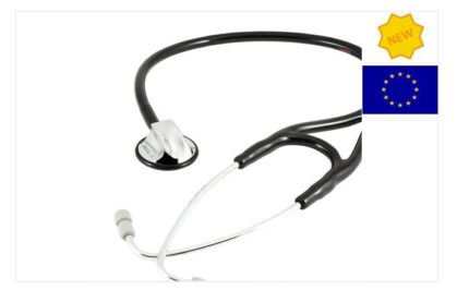 Stetofonendoscopio LatexFree Dual Membrane brevettato Erka. Indicato sia per la misurazione della pressione che per utilizzo cardiologico. Padiglione in ottone cromato, Ø 50 mm, con anello antifreddo. Molla integrata nella forcella che conduce la trasmis