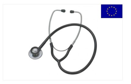 Stetofonendoscopio per adulti a doppia testina, in acciaio inossidabile. Realizzato in materiali anallergici privi di lattice: olive auricolari piccole/rigide; archetto rinforzato per comfort e durata; anello della membrana e della campana in mate