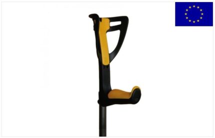 Stampelle regolabili in altezza con appoggio brachiale in polipropilene ed impugnatura ergonomica: impugnatura e poggiabraccio in poliuretano morbido; 14 livelli di regolazione in altezza; la particolare conformazione dei puntali in gomma consente un