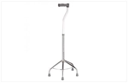 Quadripode con impugnatura ergonomica in polietilene: struttura in alluminio anodizzato con base in acciaio; puntali antiscivolo in gomma morbida; regolazione in altezza a 11 differenti livelli.