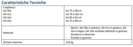 Bastone in alluminio, struttura pieghevole con impugnatura a T in legno. Facilmente regolabile, mediante spine di bloccaggio, su 5 differenti livelli di altezza da 83 ad un massimo di 96 cm. Con custodia in plastica. Puntale in gomma. Disponibile in du