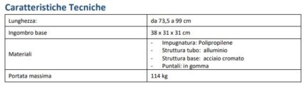 Tripode con impugnatura ergonomica in polietilene: struttura in alluminio anodizzato con base in acciaio; puntali antiscivolo in gomma morbida; regolazione in altezza a 11 differenti livelli.