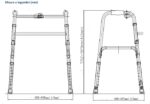 Deambulatore pieghevole con struttura in alluminio, regolabile in altezza, una barra stabilizzatrice orizzontale in acciaio e quattro punti di appoggio al terreno. L’apertura e la chiusura delle due sezioni laterali del telaio avvengono facilmente mediant