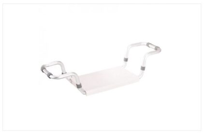 Sedile per vasca regolabile con struttura in alluminio anodizzato con profilo ribassato: seduta ergonomica in polietilene con fori per il deflusso dell’acqua; appoggi per bordo vasca in gomma antiscivolo.