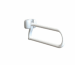 Maniglia costituita da una doppia barra in acciaio verniciato raccordata all’estremità a semicerchio, ripiegabile verso l’alto dopo l’utilizzo: dimensioni 74,5 x 19,5 cm; dimensioni piastra fissaggio 28 x 10,5 cm; peso 2,3 kg; portata 90 kg.