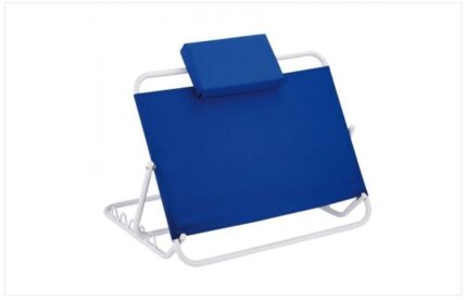 Alza-cuscino con struttura in acciaio verniciato regolabile in cinque differenti posizioni: rivestimento in nylon traspirante con poggiatesta imbottito; dimensioni della base: 50 x 57 cm; altezza: da 30,5 a 45 cm; peso: 3 kg; portata: 114 g.