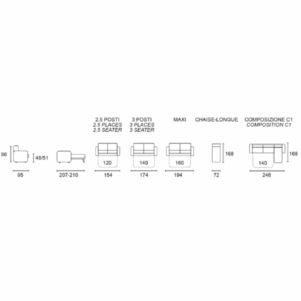 misure divano letto gloria aerre