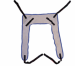 Imbragatura sagomata per sollevamento e trasporto di persone in bagno o sulla toilette. Utilizzabile in combinazione con sollevatori mobili, l’imbragatura è dotata di attacchi e offre la possibilità di regolazione delle altezze per il bilancino.